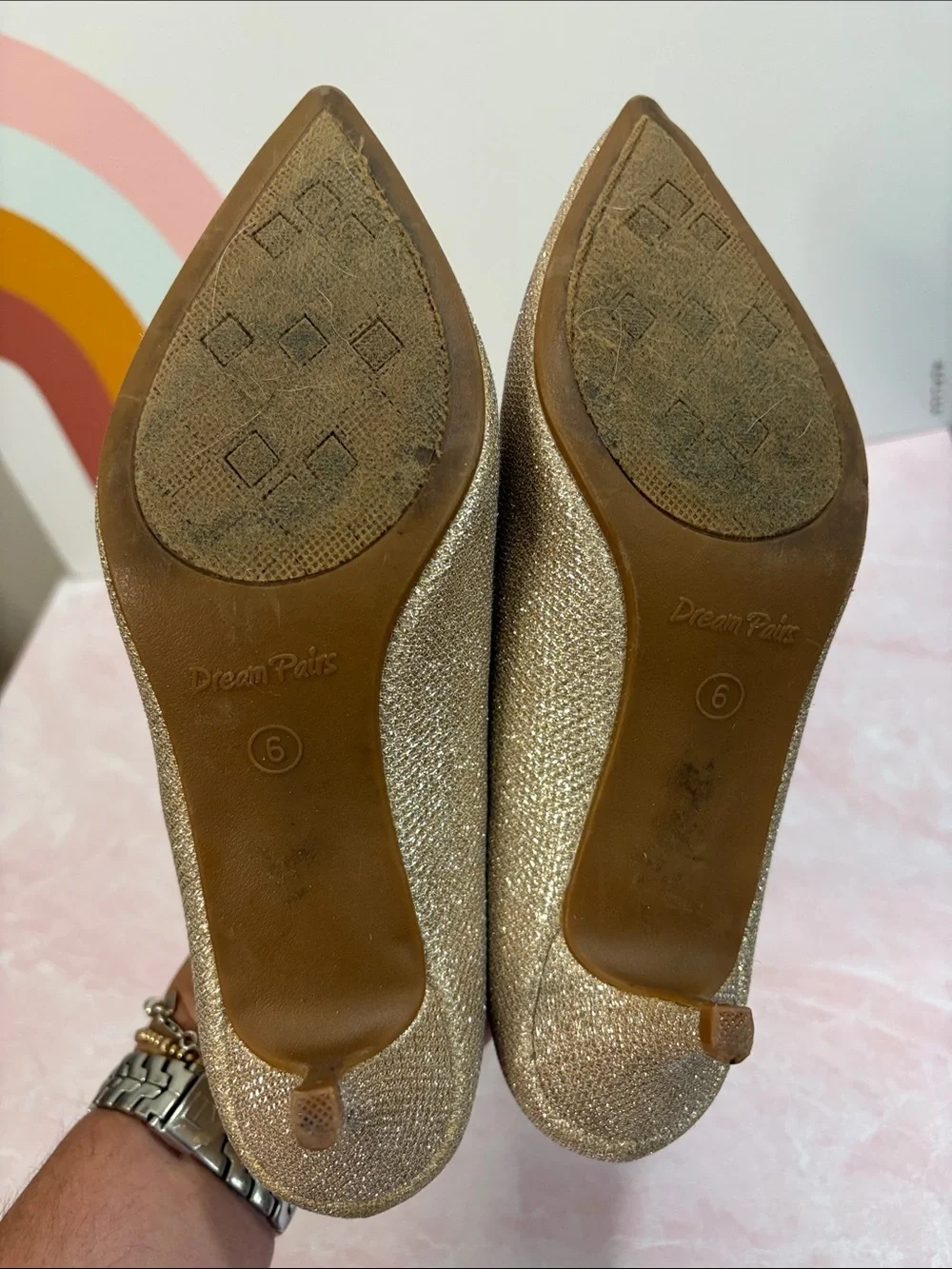 Dream Pairs Gold Glitter Pointed-Toe Pumps